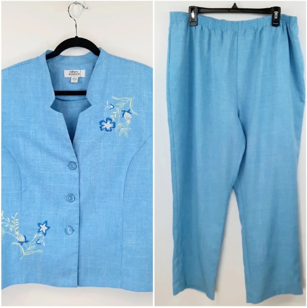 ADRIAN DELAFIELD by HABAND Women's Embroidered 2 Piece Top & Pants Set Size XL P